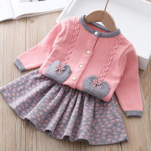 Vêtements de mode pour enfants, ensembles de vêtements pour femmes en 2 pièces, robe pull avec nœud pour les enfants - Product Image 2