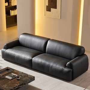 Divano modulare in vera pelle minimalista in stile italiano stile retrò facile da pulire a tre posti di lusso leggero Wabi-Sabi nero piccolo <span class=keywords><strong>Living</strong></span> - Product Image 3