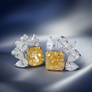 ต่างหูเพชรเหลืองทองคำแท้ 18K ทรงคุชชั่น คัต เนเชอรัล แฟนซี สี D รับรองโดย GIA เครื่องประดับหมั้นสำหรับผู้หญิง - Product Image 2