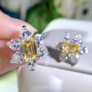 <b>Earrings</b> Citrine & Moissanite Gemstone Ring 7x5MM Octagon Citrine with 3MM <b>Heart</b> Moissanite 925 Sterling <b>Silver</b> Handmade - Product Image 5