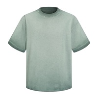 Nouveau T-shirt à manches courtes en pur coton 275g avec dispersion de couleur inversée sur la semelle et bords usés pour hommes