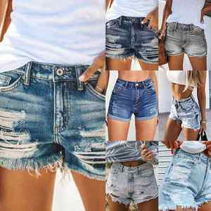 Shorts en jean vintage de haute qualité pour femmes, coupe décontractée, taille haute avec boutons décoratifs, respirants, pour l'été - Product Image 2