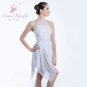 Vestido de baile de ballet blanco, leotardo con cuello halter y faldas de malla, Ropa de baile artística para espectáculos contemporáneos, 19603