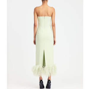 Vestido Midi Elegante para Mujer, sin Tirantes, con Adorno de Plumas, Cintura Natural, Transpirable, Estilo Fresco de Verano, Diseño Recortado, Ajustado, para la Noche - Product Image 3