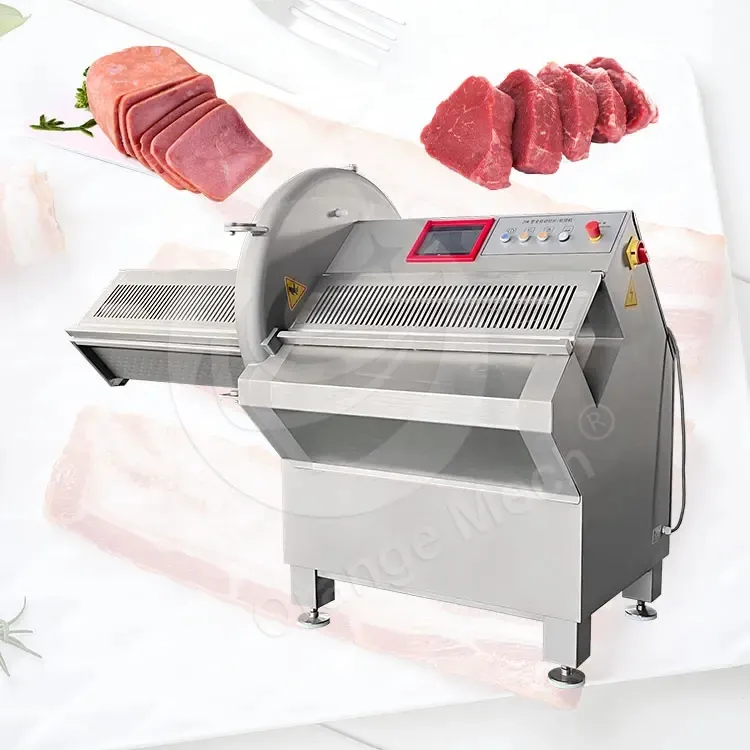 इलेक्ट्रिक स्वचालित औद्योगिक सॉसेज बेकन बीफ मांस स्मोक्ड चिकन ब्रेस्ट फ़िलेट स्लाइसिंग कटिंग स्लाइसर मशीन