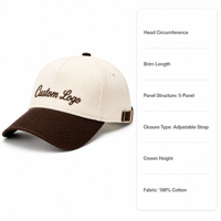 Casquette de baseball vintage à deux tons avec logo personnalisé, crème et marron chocolat, boucle en métal doré brodée, sangle réglable, unisexe