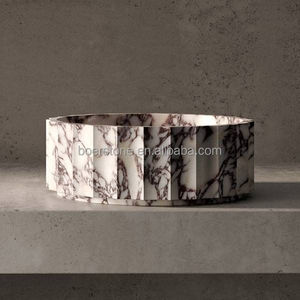 Lavabo da <span class=keywords><strong>Bagno</strong></span> Moderno in Marmo Calacatta Viola Scanalato con Alzatina Integrata per Interni di Lusso - Product Image 4