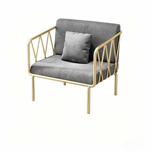 Ensemble de meubles en fer doré de luxe minimaliste moderne, fauteuil de loisirs individuel et canapé de salon avec table basse, modèle tendance - Product Image 6