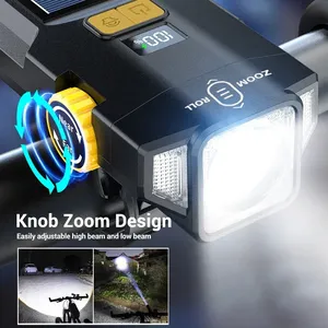 USB có thể sạc lại MTB đường núi Xe đạp phía trước đèn năng lượng mặt trời Powered hiển thị điện tích hợp đèn pin <span class=keywords><strong>HID</strong></span> ABS AA đi xe đạp an toàn - Product Image 4