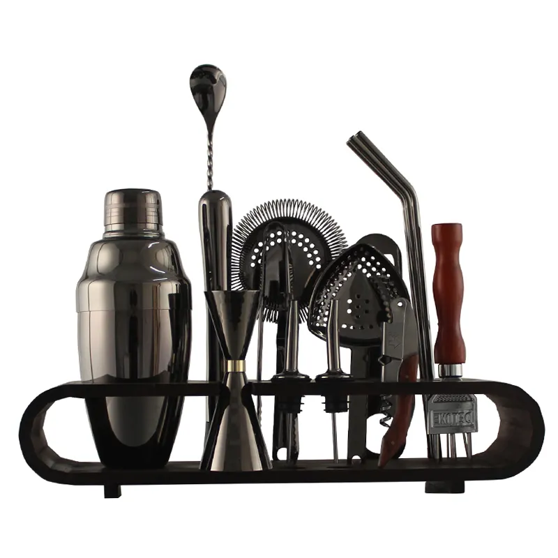 Mixology bartender kit 20-piece bar tools set with arc-shaped bamboo stand