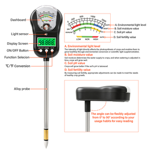 <span class=keywords><strong>Testeur</strong></span> de sol YIERYI 7 en 1, détecteur numérique de pH, d'<span class=keywords><strong>humidité</strong></span>, de température, de luminosité et de fertilité pour le jardin, la ferme et les soins des plantes - Product Image 4