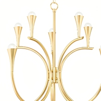 Lustre en arc doré Jingshi Lighting, branches métalliques courbées avec de minuscules gouttes de verre blanc, éclairage de plafond pour la maison à l'éclat chaleureux