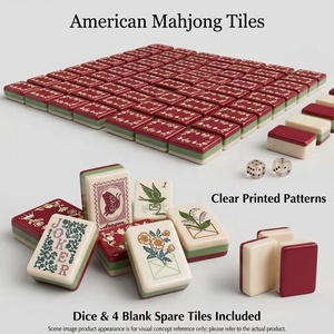 Ensemble de Mahjong de Luxe Américain Victorien Pliable avec Option <span class=keywords><strong>Poker</strong></span>, en Acrylique Vert Sauge Bourgogne, 3 Couches, avec Support Couronne - Product Image 1
