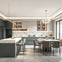 Meubles de cuisine de luxe au design italien, gris et crème, finition mate, ensemble de cuisine pour projet de villa, fabrication OEM ODM, taille personnalisée