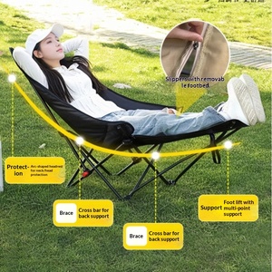 Outdoor Furniture Folding Chair Moon Chair Four-gear Adjusting Cotton Recliner Storage <b>Bag</b> Portable Camping <b>Beach</b> Chair Carbon - Product Image 4