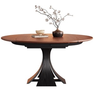 Convertible Round Solid Wood <b>Walnut</b> Dining <b>Table</b> 1.2m Extendable 1.35m For Dining Room - Product Image 5