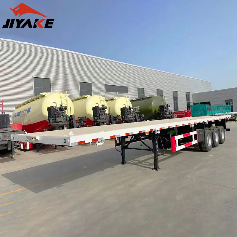 Harga rendah 2/3/4 Axle 20FT 40FT 45FT kontainer transportasi tempat tidur datar Semi Trailer 1 bagian baja truk trailer semi-trailer