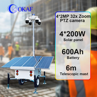 OKAF 4*200W tour de surveillance mobile à énergie solaire CCTV caméra de sécurité remorque 4G 5G