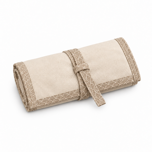 <b>Toiletry</b> <b>Bag</b> with Wrap Tie Closure Seigaiha Jacquard Trim Cotton Canvas No Zipper Custom Travel Pouch - Product Image 3