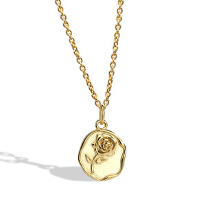 Collar con Colgante de Rosa de Textura Metálica, Chapado en Oro de 18k, Estilo Romántico Francés, Cadena para Clavícula - Product Image 4