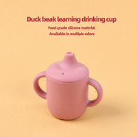 Gobelet à bec verseur en silicone de qualité alimentaire 150 ml, bec verseur en forme de bec de canard, doubles poignées, couvercle anti-poussière, débit moyen, lavable, pour les tout-petits