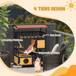 Villa pour chat en bois moderne de luxe d'extérieur, enclos à 3 niveaux avec pont suspendu, respirant, durable, écologique, Catio Balcony Factory - Product Image 4