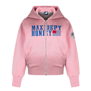 Sudadera con Capucha y Cremallera Completa Bordada para Mujer Maxidepy Honey, con Bolsillo, en Colores Rosa y Negro - Product Image 2