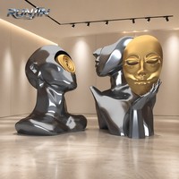 Sculpture de buste en miroir à facettes en acier inoxydable, style moderne, pour intérieur, tête géométrique, pour galerie, fabrication sur mesure