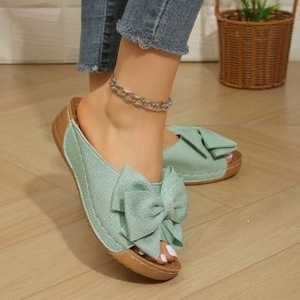 Sandalias de plataforma para mujer, estilo moderno y de moda, para exteriores, de tela, con suela suave y lazo, para verano. - Product Image 2