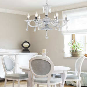 Lustre de salon moderne en cristal blanc pour l'intérieur avec un nouveau design d'abat-jour blanc de taille moyenne pour le restaurant - Product Image 2