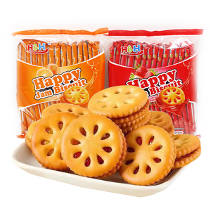Venta al por mayor <span class=keywords><strong>Jam</strong></span> Cracker Fresa Sandwich Galletas Halal Galleta Sabor 3 Piezas Mermelada Sandwich Galleta Dulce Mermelada Centro Relleno - Product Image 1