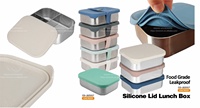 Ensemble de 4 boîtes à lunch scolaires pliables en silicone personnalisées, carrées et rectangulaires, récipients de rangement pliables et utilisables au micro-ondes