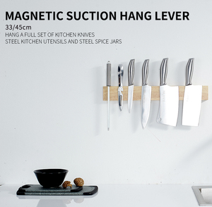 Support de rangement pour couteaux de cuisine, porte-couteaux mural en bois massif, support magnétique pour couteaux - Product Image 2