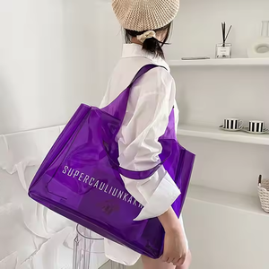 Bolso de compras impermeable de PVC transparente personalizado para playa para mujer, bolso de mano promocional de supermercado transparente - Product Image 5