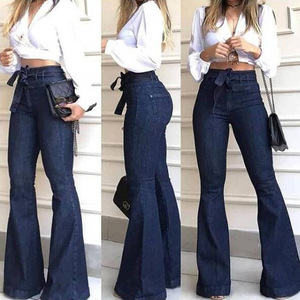 Pantalons personnalisés taille haute micro-élastique à lacets jeans pour femmes jeans évasés à jambes larges jeans évasés pour femmes - Product Image 3