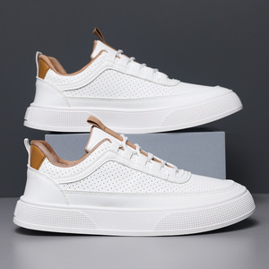Zapatillas blancas, zapatos transpirables de verano para hombre, estilo juvenil, nuevo modelo, suela gruesa, zapatillas casuales con cordones a la moda para hombre - Product Image 6