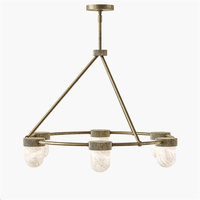 Design Moderne Espagne Laiton Albâtre Forme Ronde Suspension Naturelle Éclairage Maison Hôtel Salon 6 Lumières Lustre Marbre