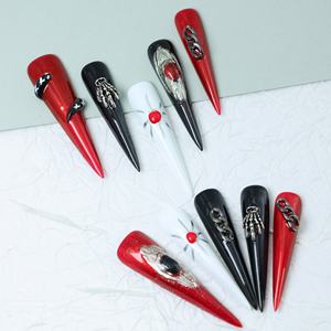 Faux ongles à presser faits main, couvrance totale, forme cercueil longue, en acrylique de luxe, avec papillons 3D et French manucure, haute qualité, pour vente en gros - Product Image 4