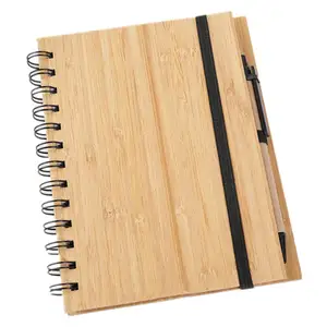 Logo personnalisé carnet de notes avec couverture en bambou et stylo ensemble de cahiers en bambou personnalisés