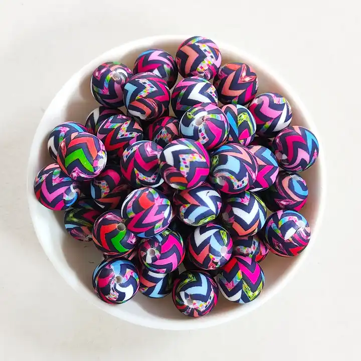 wave pattern print silicone beads 15mm