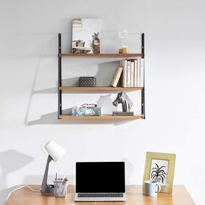 Rak Pajangan Dinding Logam <span class=keywords><strong>3</strong></span> Tingkat, Rak Menggantung Braket, Rak Buku Industri Hitam Putih, Braket Besi - Product Image 2