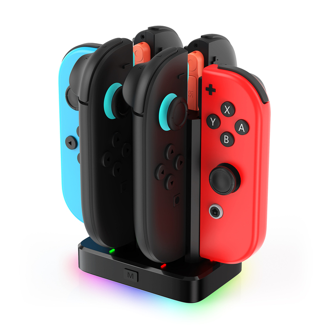 6in1 RGB Light Space-saving Gamepad Controller Charger Dock Base Station Stand for Nintendo Switch2 4 Joycons Switch1 2 Joy-cons