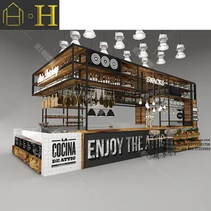 Kustom Cafe Counter Furniture Modern Mall Coffee Shop Desain Kios Bar Counter Display Kios Kopi untuk Dijual