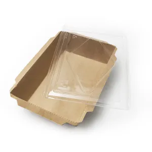 Custom disposable biodegradable food paper container packaging salad kraft cover with PET