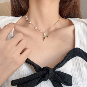 Collier avec pendentif queue de poisson en acier titane 2022, bijoux de tempérament, perle Danty - Product Image 4