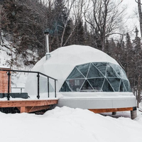 Dôme de glamping géodésique en acier 4 saisons avec tente bulle et couverture ignifuge en polyester doublement enduit de PVC, imperméable et résistante aux UV