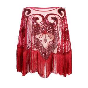 Vintage Pailletten Kwast Avond Cape 1920S Flapper Party Franjes Sjaal Wraps Borduurwerk Pullover Bruiloft Sjaal - Product Image 3
