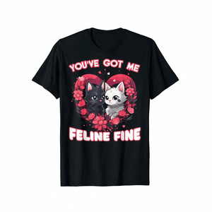 T-Shirt Unisex con Stampa Gatto e Cuore per San Valentino, Vestibilità Regolare, 100% Cotone Jersey, Manica Corta, Girocollo, Primavera Estate - Product Image 1