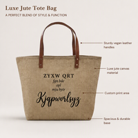Sac fourre-tout en toile de jute laminée avec logo personnalisé, réutilisable, en lin naturel, avec poignées en cuir, taille moyenne, pour le shopping