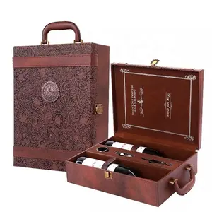 Scatole di imballaggio regalo per bottiglie di vino in pelle PU di lusso personalizzate all'ingrosso vendita calda accessori per vino set confezione regalo